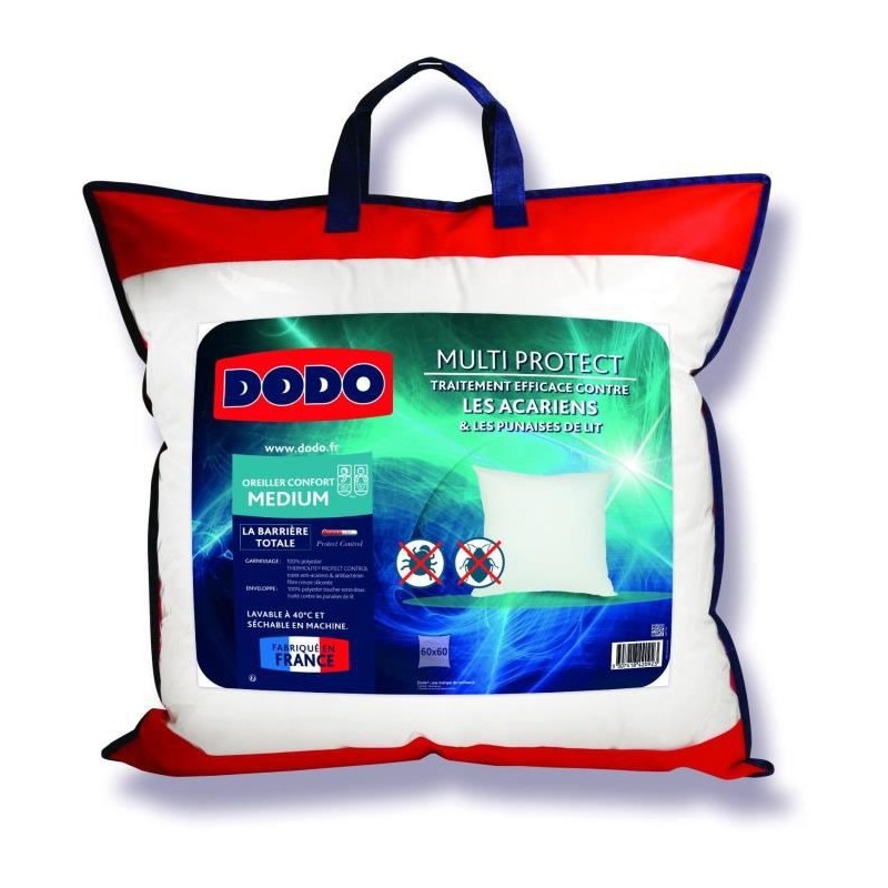 Oreiller Multiprotect - 60x60 cm - 100% Polyester - anti-acariens et antibactériens - DODO