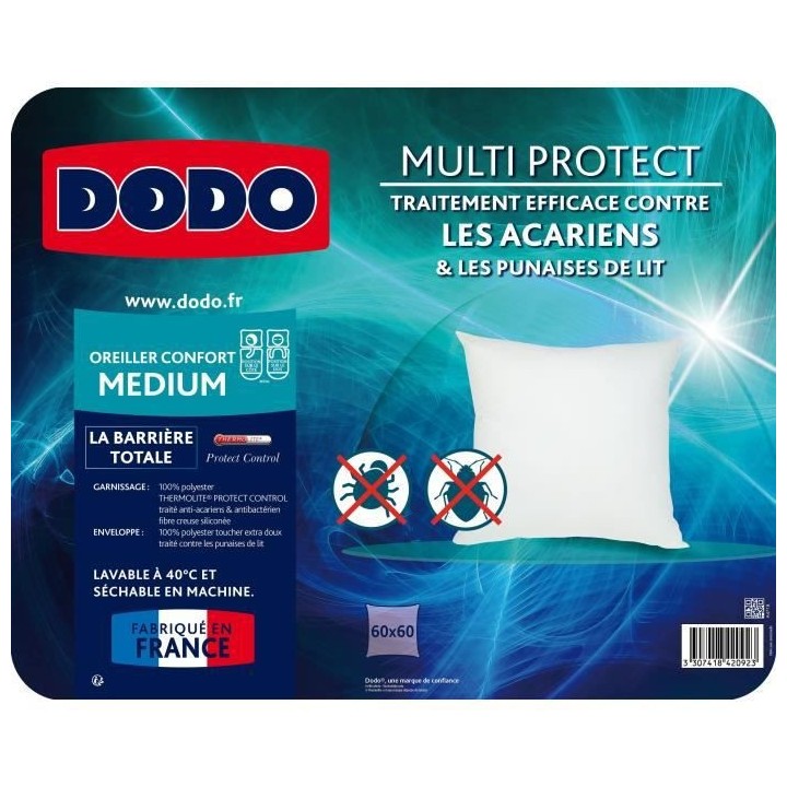 Oreiller Multiprotect - 60x60 cm - 100% Polyester - anti-acariens et a