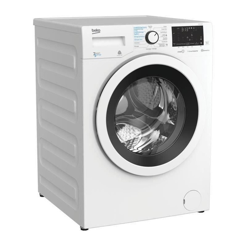 Lave-linge séchant BEKO HWD7527WW - 7 / 5 kg - Induction - Tambour Aquawave - 1200 tours/min - Blanc