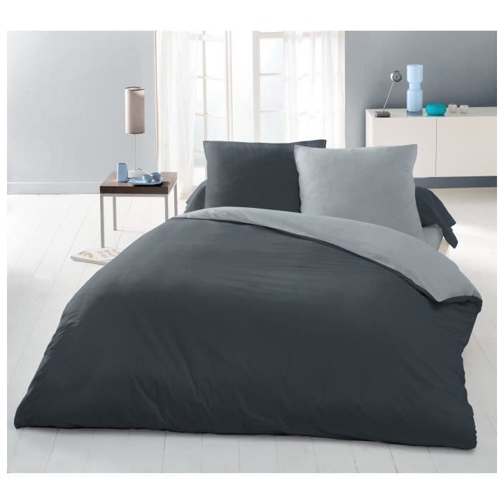 Parure housse de couette 2 personnes - 220x240 cm - 100% Coton - Bicol