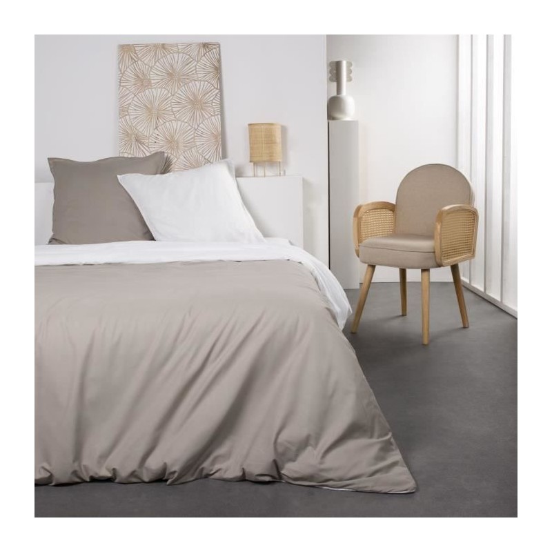 TODAY Parure de lit Coton 2 personnes - 200x200 cm - Bicolore Blanc et Beige Charlie