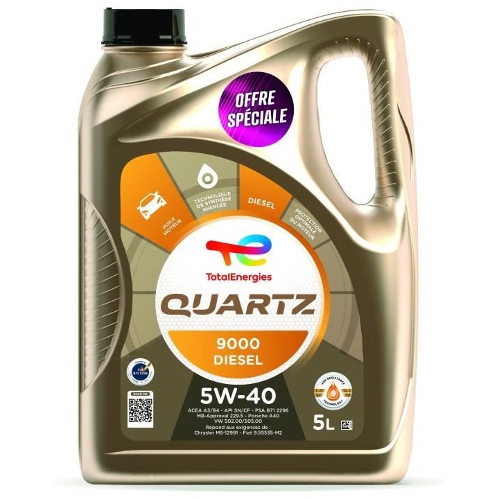 TOTAL HUILE MOTEUR 5L QUARTZ 9000 DIESEL 5W40