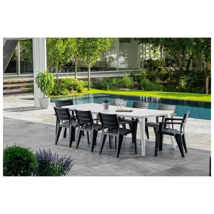 Table de jardin - rectangulaire - blanc - en résine - 8 a 10 personne