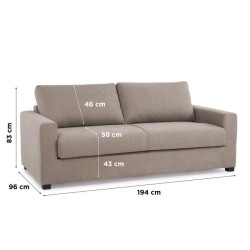 HEXAGONE Canapé droit convertible 3 places MAXIME - Made in France - Tissu Beige - Couchage express - L 194 x P 96 x H 83 cm