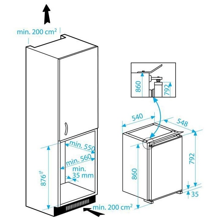 BEKO B1753HCN - Réfrigérateur intégrable Table Top 110L (97+13L) -