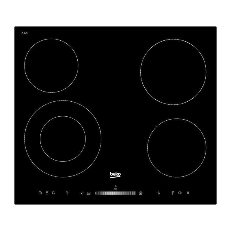 BEKO HIC64502T Plaque de cuisson vitrocéramique - 4 zones - 6700W - L58 x P51cm - Revetement verre - Noir