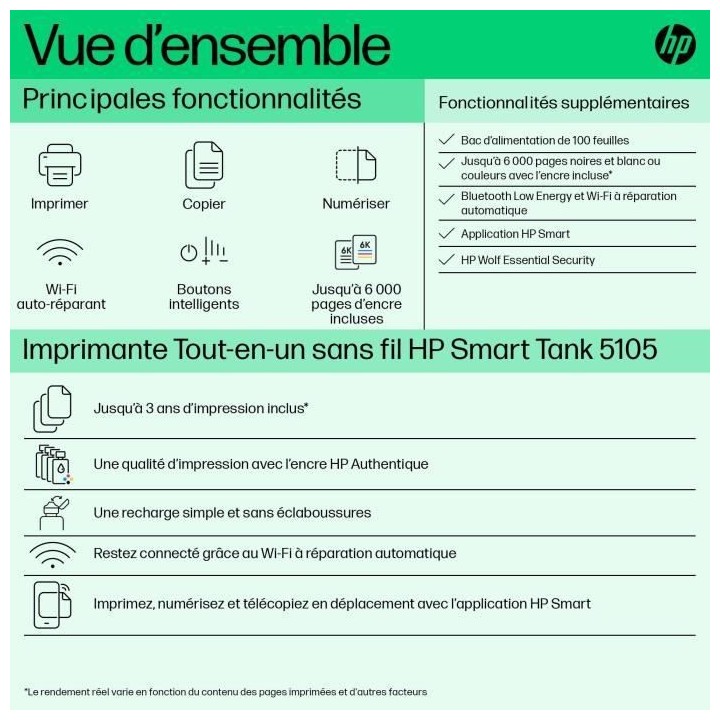HP Smart Tank 5105 Imprimante tout-en-un couleur a réservoir d'encre