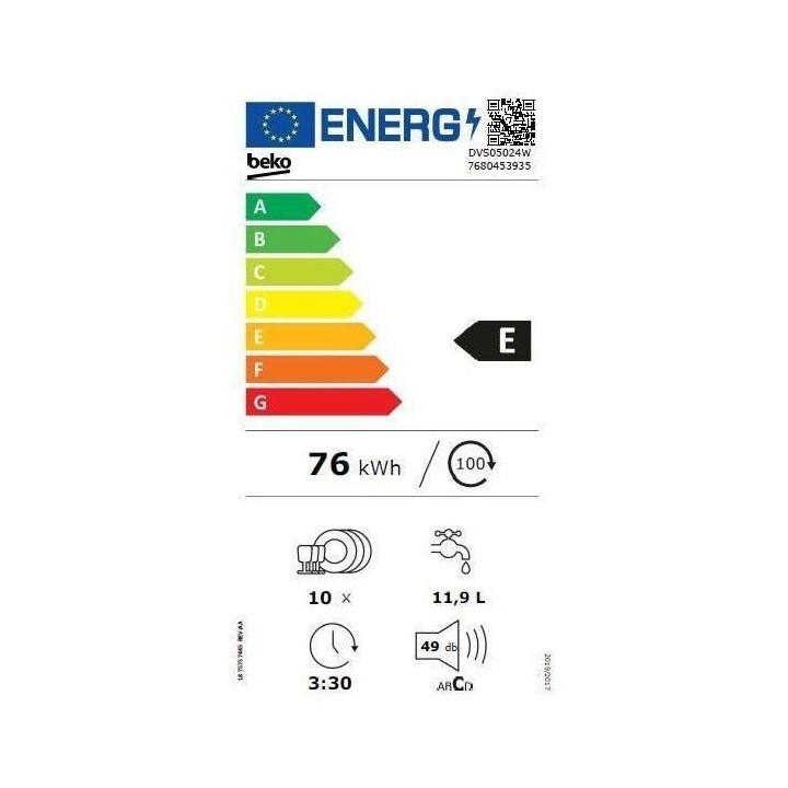 Lave-vaisselle pose libre BEKO DVS05024W - Moteur standard - 10 couver