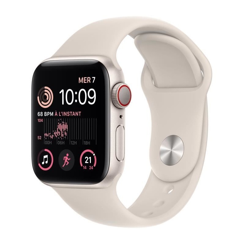 Apple Watch SE GPS (2e génération) + Cellular - 40mm - Boîtier Starlight Aluminium - Bracelet Starlight Sport Band Regular