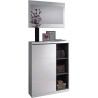 Meuble a chaussures + miroir - Mélaminé blanc et anthracite - 1 porte + 3 niches de rangement - L108 x P11 x H60 cm ADHARA