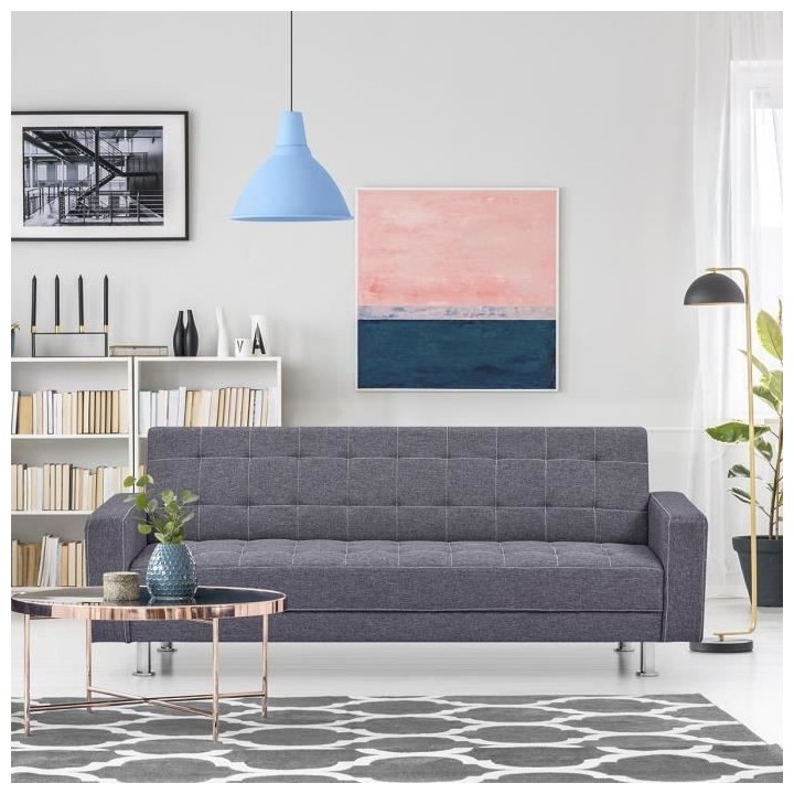 Canapé Droit convertible 3 places IVANA - Tissu Gris foncé - Style c