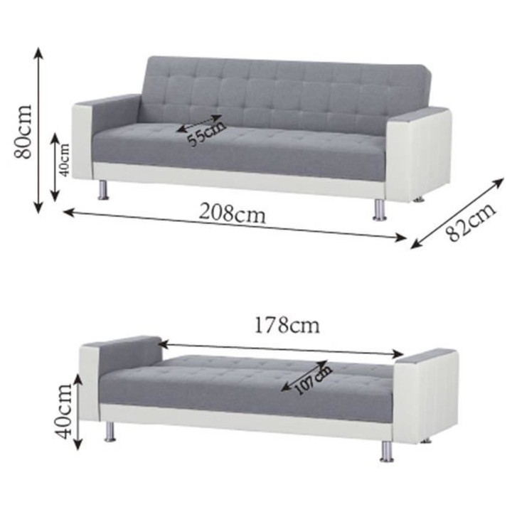 Canapé Droit Clic clac convertible 3 places IVANA - Tissu et PU Gris