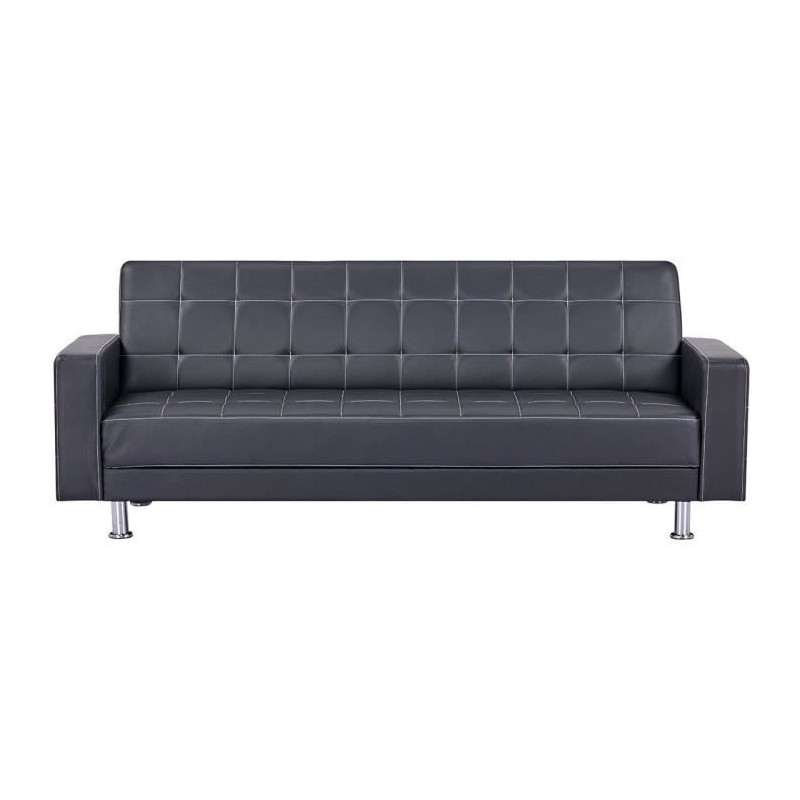 Canapé Droit Clic clac convertible 3 places IVANA - PU Noir - Style contemporain - L 208 x P 86 x H 80 cm