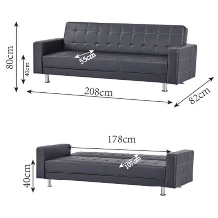 Canapé Droit Clic clac convertible 3 places IVANA - PU Noir - Style c