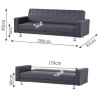 Canapé Droit Clic clac convertible 3 places IVANA - PU Noir - Style contemporain - L 208 x P 86 x H 80 cm