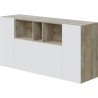 Buffet LOIRA - Mélaminé blanc artik et chene - 3 portes + 3 niches de rangement - L 150 x P 41 x H 76 cm