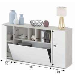 Buffet LOIRA - Mélaminé blanc artik et ciment - 3 portes + 3 niches de rangement - L 150 x P 41 x H 76 cm