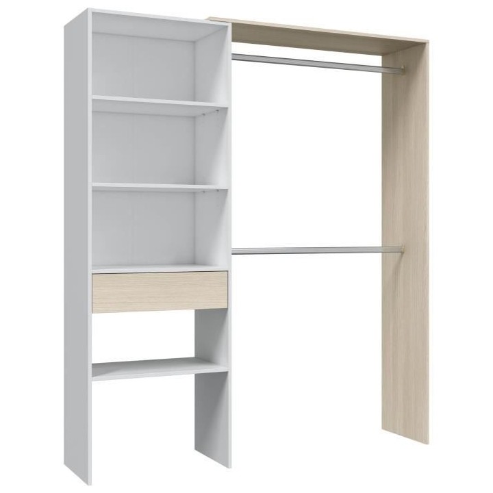Dressing DRESS - Penderie 2 barres + 3 niches + 1 étagere + 1 tiroir