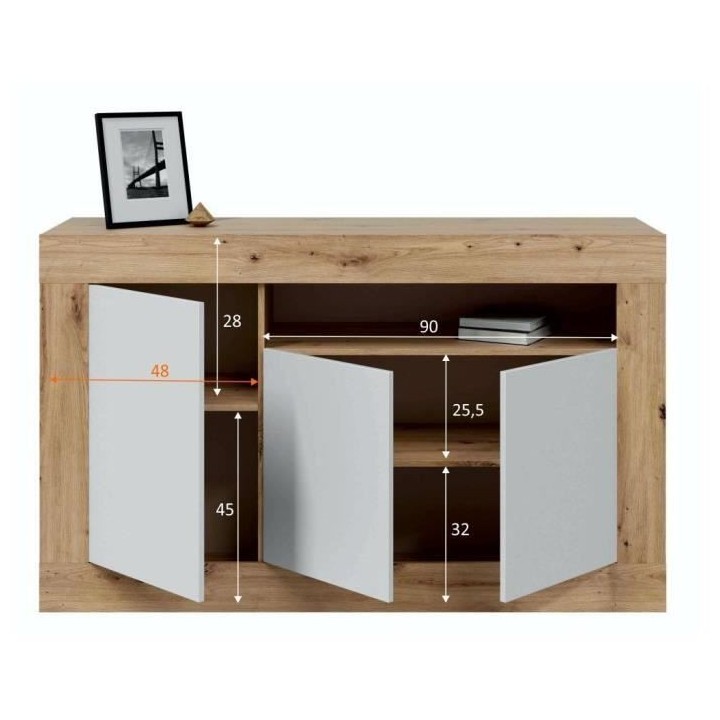 Buffet BALTIK - Mélaminé 3 portes + 1 niche de rangement - L 144 x P