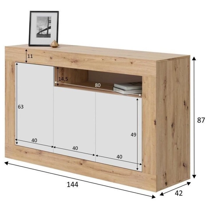 Buffet BALTIK - Mélaminé 3 portes + 1 niche de rangement - L 144 x P