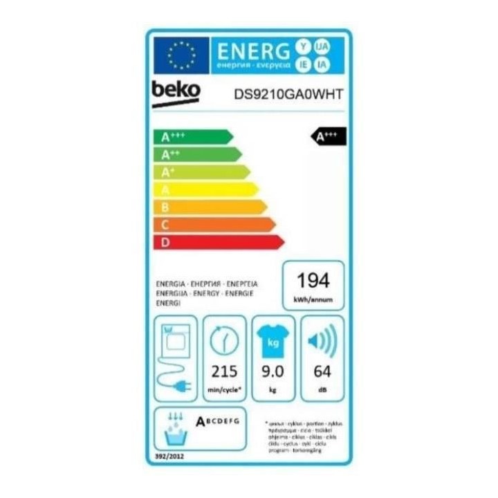 Seche-linge a condensation BEKO DCB7114GA0W - 7 kg - Classe B - Tambou