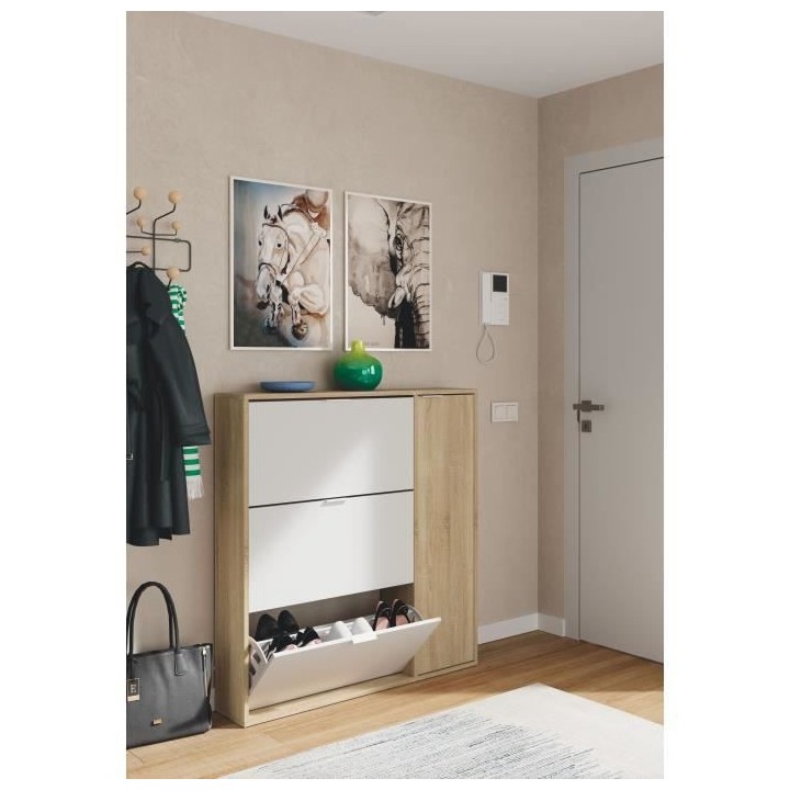 Meuble a chaussure - 3 tiroirs abattants et 1 porte - L 106 x H 115 x