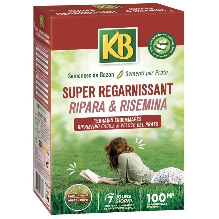 Semences Gazon KB KREGFAC100 - Super Regarnissant 2 kg - Pour terrains