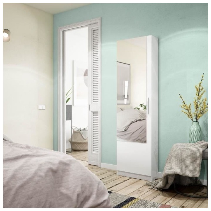 Meuble a chaussure - 1 porte 1 miroir - blanc - 50x 22 x 180 cm - KRIS
