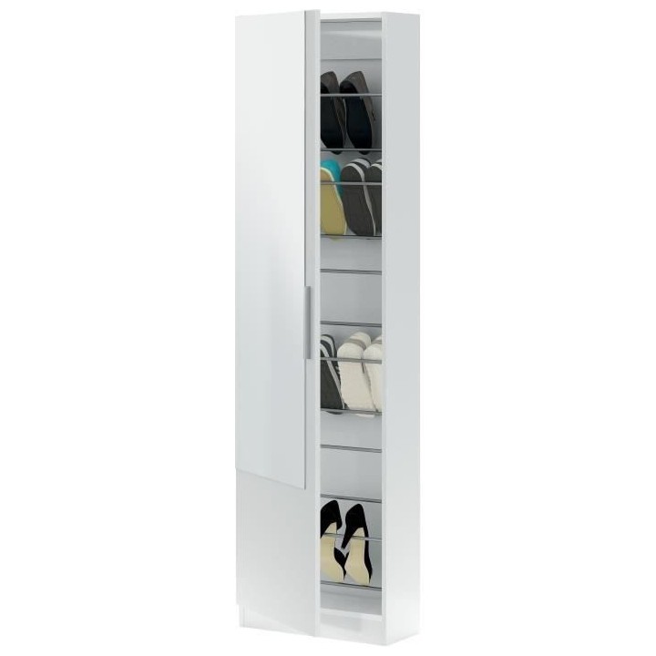 Meuble a chaussure - 1 porte 1 miroir - blanc - 50x 22 x 180 cm - KRIS