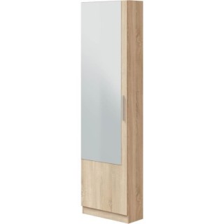 Meuble a chaussure - 1 porte 1 miroir - chene - L 50x P 22 x H180 cm -