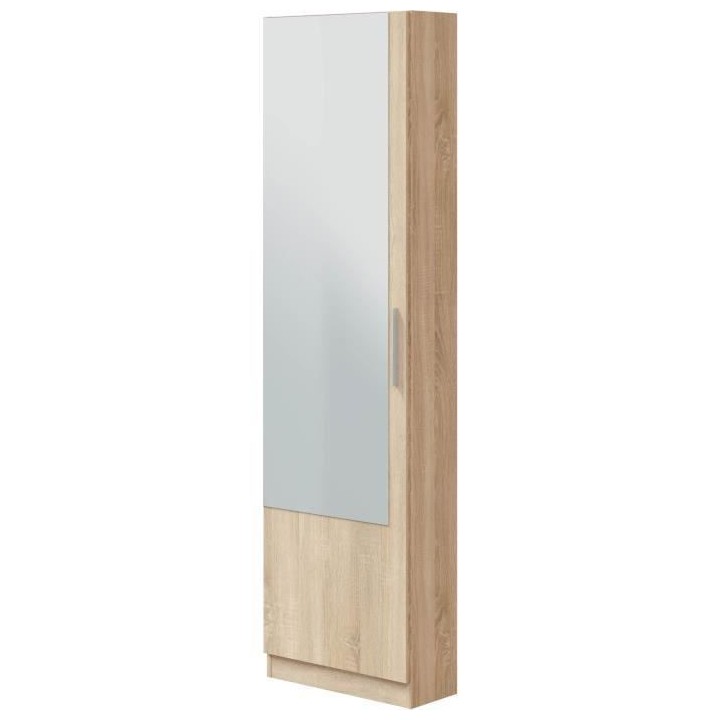 Meuble a chaussure - 1 porte 1 miroir - chene - L 50x P 22 x H180 cm -
