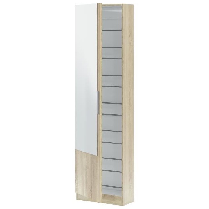 Meuble a chaussure - 1 porte 1 miroir - chene - L 50x P 22 x H180 cm -