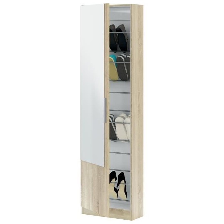 Meuble a chaussure - 1 porte 1 miroir - chene - L 50x P 22 x H180 cm -