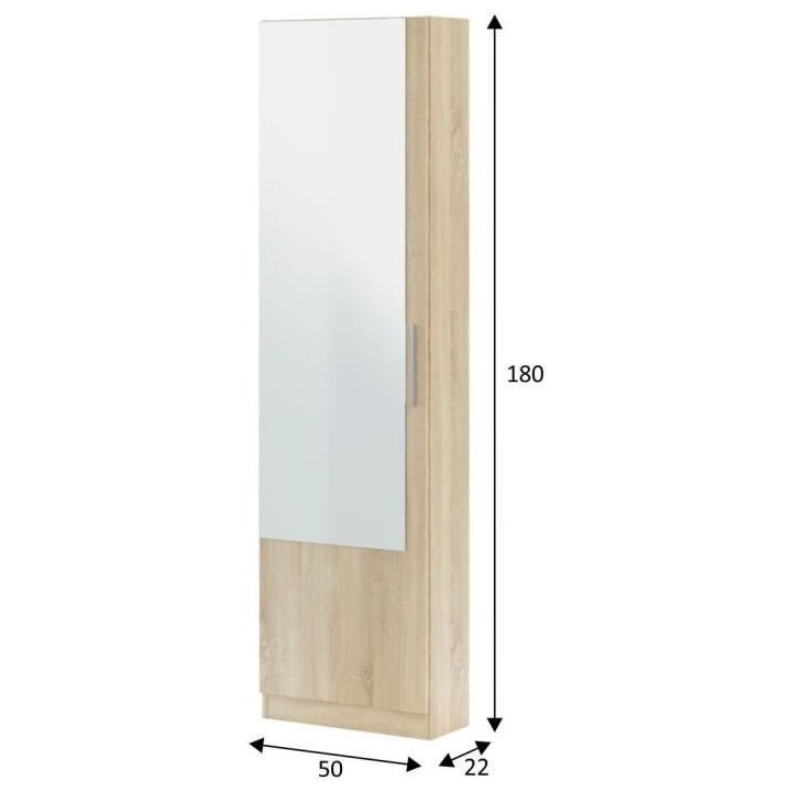 Meuble a chaussure - 1 porte 1 miroir - chene - L 50x P 22 x H180 cm -