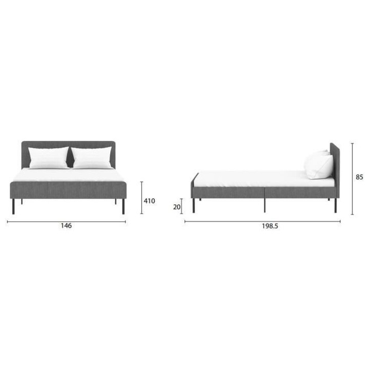 Lit adulte SIME - 140 x 190 cm - Sommier inclus - Gris