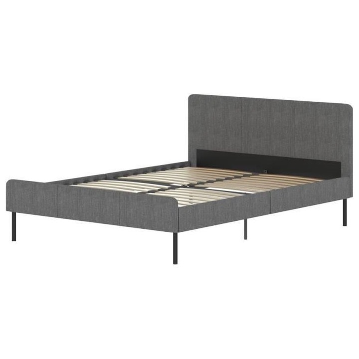 Lit adulte SIME - 140 x 190 cm - Sommier inclus - Gris