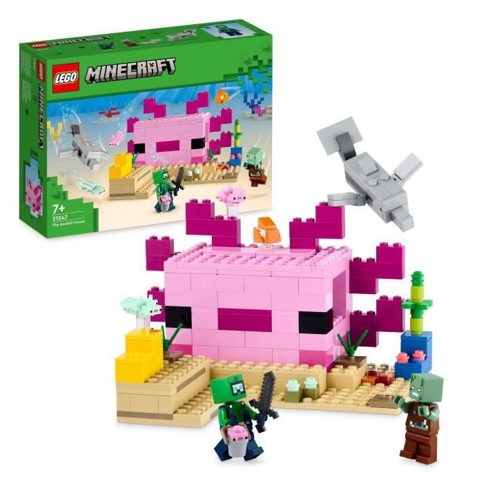 LEGO Minecraft 21247 La Maison Axolotl, Jouets pour Enfants avec Zombi