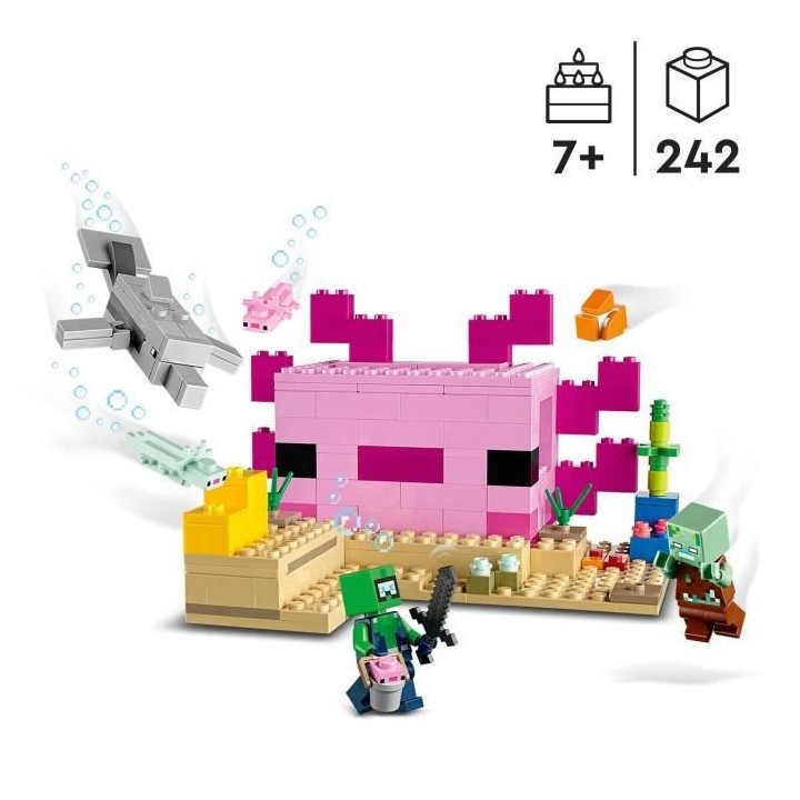 LEGO Minecraft 21247 La Maison Axolotl, Jouets pour Enfants avec Zombi