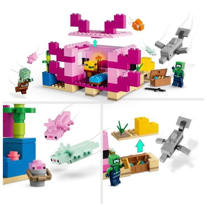 LEGO Minecraft 21247 La Maison Axolotl, Jouets pour Enfants avec Zombi