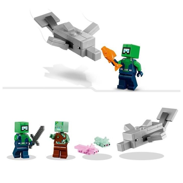 LEGO Minecraft 21247 La Maison Axolotl, Jouets pour Enfants avec Zombi