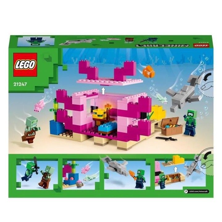 LEGO Minecraft 21247 La Maison Axolotl, Jouets pour Enfants avec Zombi