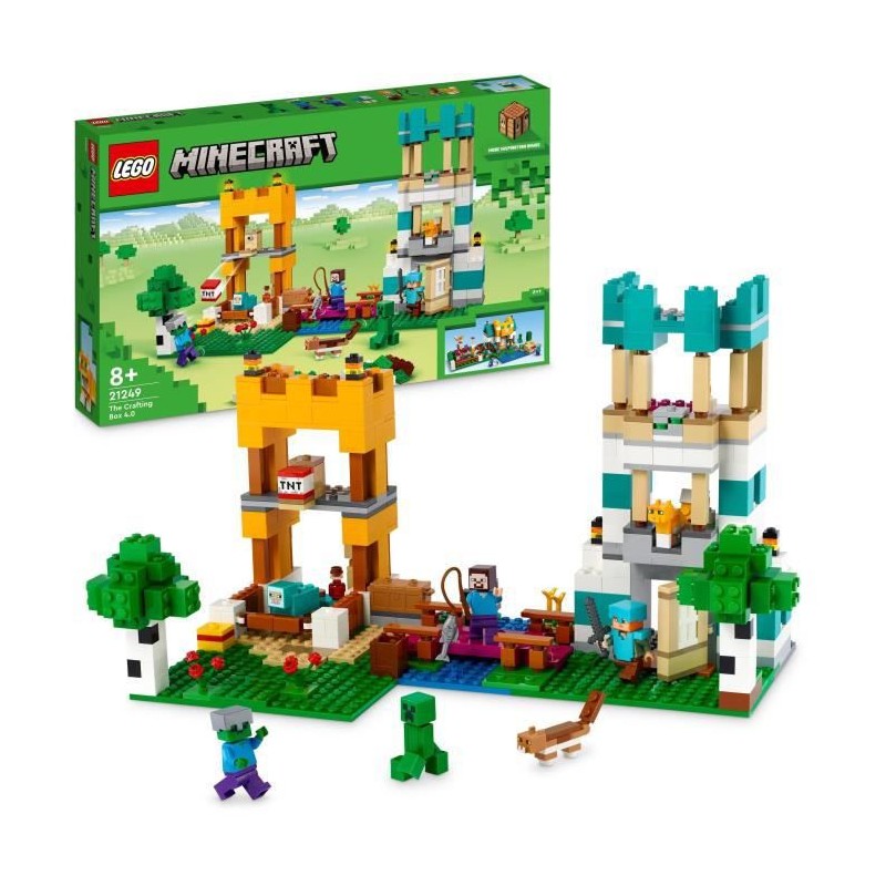 LEGO Minecraft 21249 La Boîte de Construction 4.0, Jouets 2-en-1 avec Figurines Steve, Creeper et Zombie