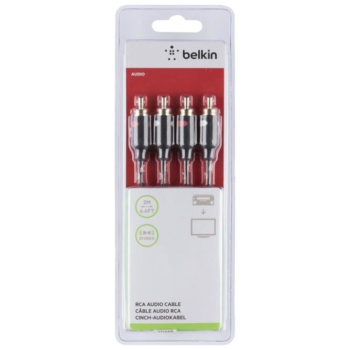 BELKIN Câble audio 2 x RCA 2 m - Connecteurs M Plaqués - Noir/Or