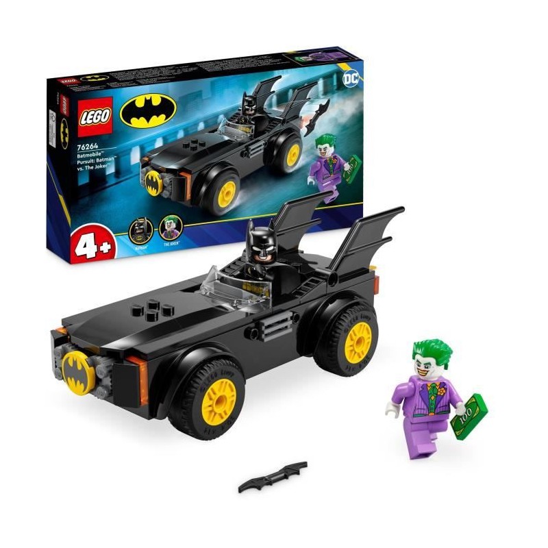 LEGO DC 76264 La Poursuite du Joker en Batmobile, Jouet de Voiture, avec Brique de Démarrage Super-Héros