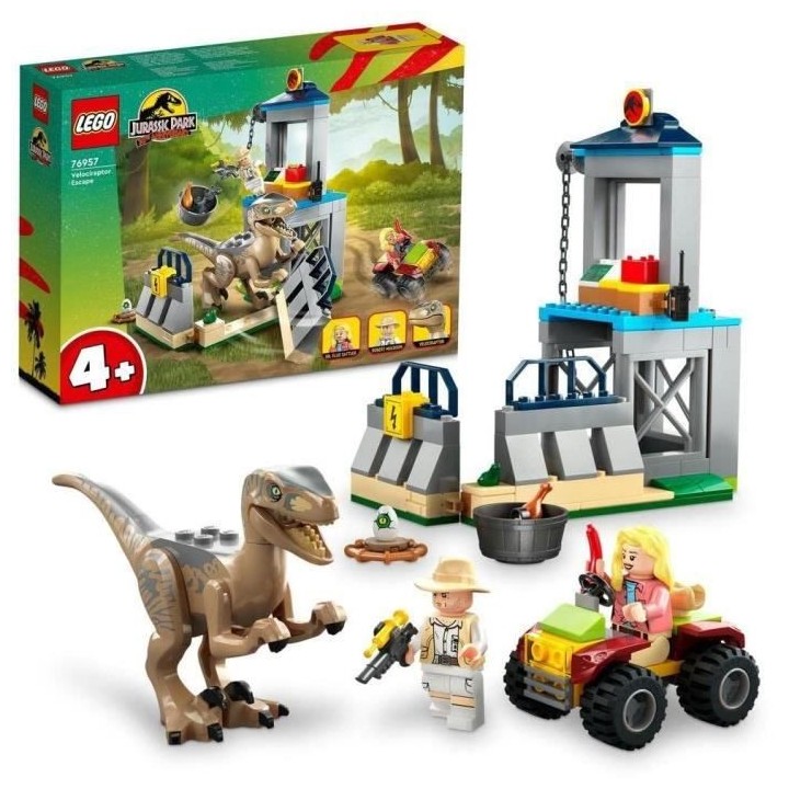 LEGO Jurassic Park 76957 L'Évasion du Vélociraptor, Jouet avec Dinos