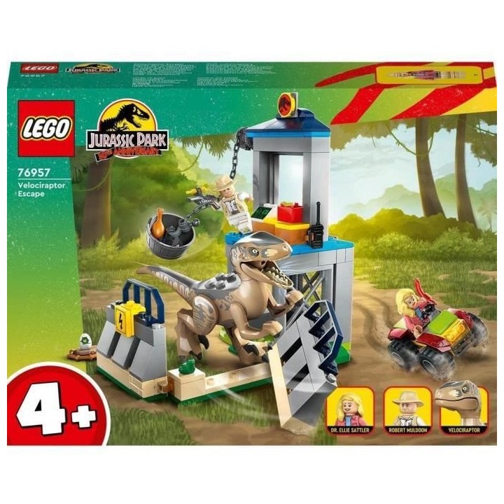 LEGO Jurassic Park 76957 L'Évasion du Vélociraptor, Jouet avec Dinos