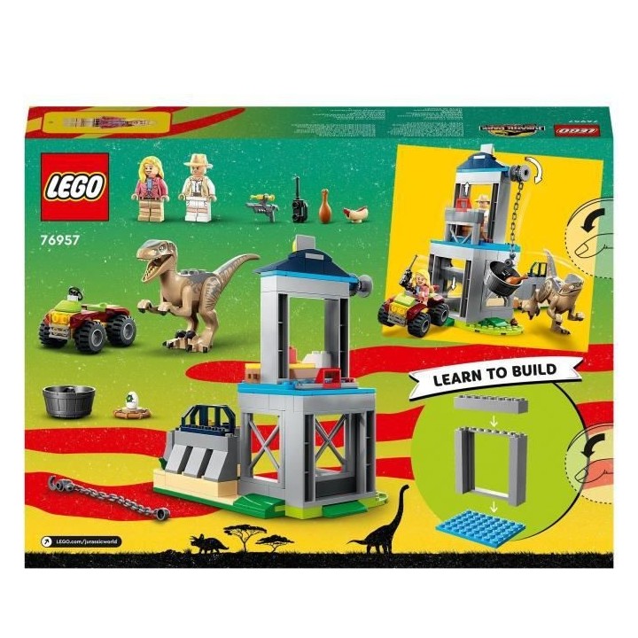 LEGO Jurassic Park 76957 L'Évasion du Vélociraptor, Jouet avec Dinos