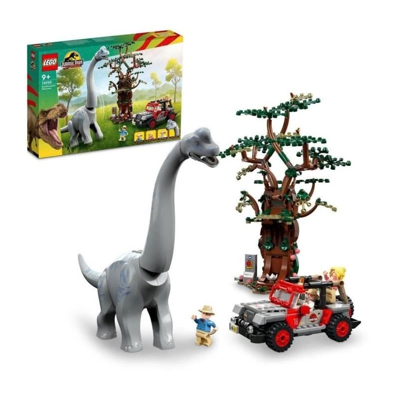 LEGO Jurassic Park 76960 La Découverte du Brachiosaure, Jouet avec Figurine de Dinosaure et Voiture