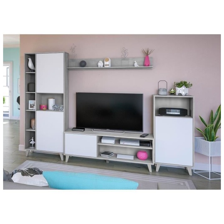 Ensemble meuble TV modulable Zoe : Meuble TV + 2 Vitrines - Ouverture