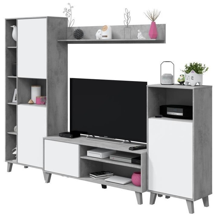 Ensemble meuble TV modulable Zoe : Meuble TV + 2 Vitrines - Ouverture
